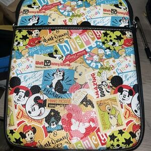 Disney Parks World Collage Pattern Exclusive Tablet Bag 12x10"  Leather